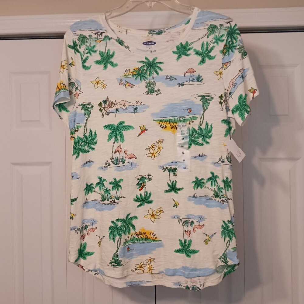 NWT Old Navy Green/White Short Sleeve Top Size M